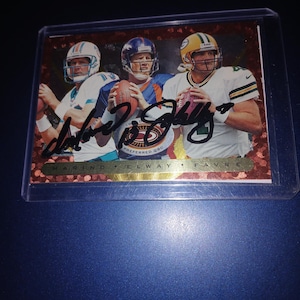 John Elway, Dan Marino autographed card with COA