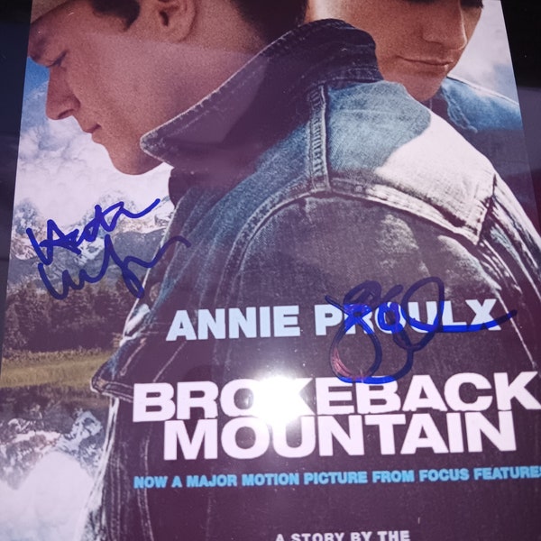 Heath Ledger, Jake Gyllenhaal autographed BrokeBack Mountain promo with coa.  Approximately 7x10 inches