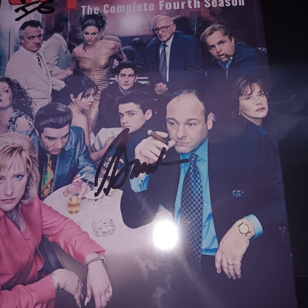 James Gandolfini, Jamie Lynn Sigler, Michael Imperioli autographed Sapranos promo with coa. Approximately 8x10 inches