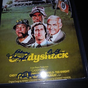 Chevy Chase, Bill Murray, Rodney Gefahrfeild signierte Caddyshack 8x10 mit ca