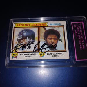Walter Payton, Earl Campbell autographed  card with cert