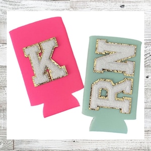 Chenille Patch Slim Can Cooler, Custom Slim Can Holder, Skinny Can Holder, Can Holder