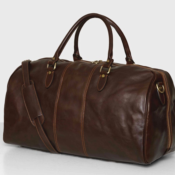 Albertis Chocolate Leather Duffle Bag