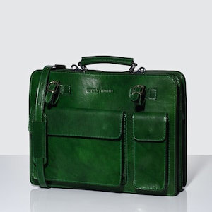 Munich Green - Double Compartment Leather Briefcase