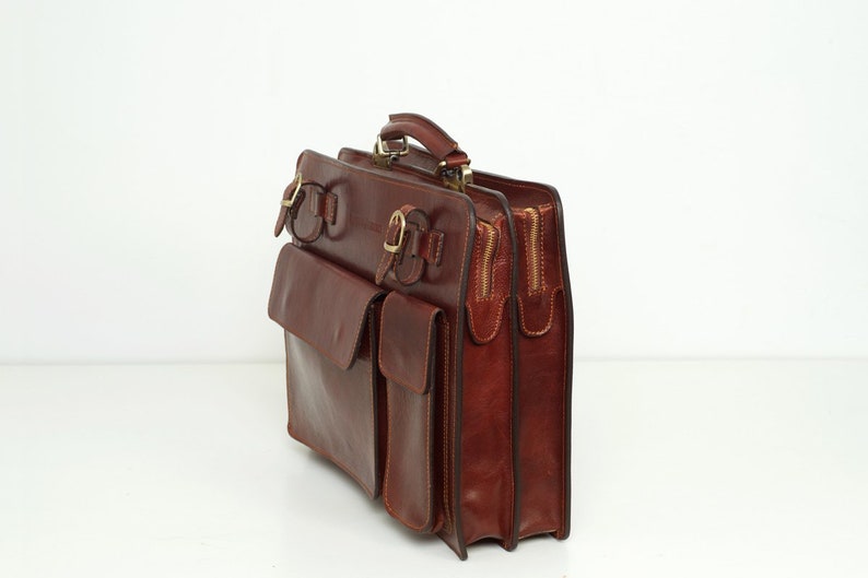 Leather Briefcase for Men, Leather Messenger Bag, Leather 15 Laptop Bag, Vintage Briefcase, Christmas Gift for Him // Munich Brown image 4