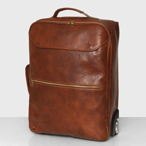 Kino Brown - Wheeled Leather Trolley Case