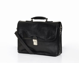 Milan Black - Leather Laptop Briefcase