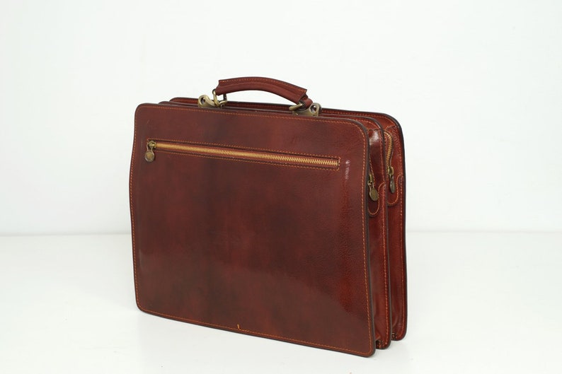 Leather Briefcase for Men, Leather Messenger Bag, Leather 15 Laptop Bag, Vintage Briefcase, Christmas Gift for Him // Munich Brown image 3