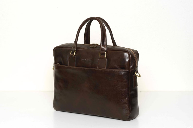 Leather Briefcase for Men, Leather Messenger Bag, Leather 15 Laptop Bag, Work Bag, Christmas Gift for Him // Tokyo Chocolate image 2
