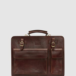 Leather Briefcase for Men, Leather Messenger Bag, Leather 15&quot; Laptop Bag, Vintage Briefcase, Christmas Gift for Him // Munich Brown