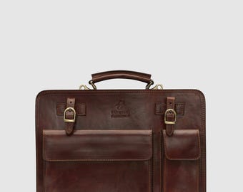 Borsa da lavoro in pelle da uomo, borsa a tracolla in pelle, borsa per laptop da 15", borsa da lavoro vintage, regalo di Natale per lui // Marrone Monaco