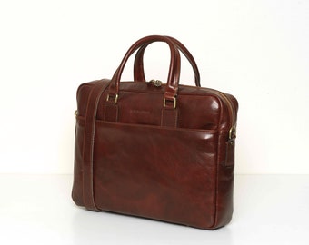 Leather Briefcase for Men, Leather Messenger Bag, Leather 15" Laptop Bag, Work Bag, Christmas Gift for Him // Tokyo Brown