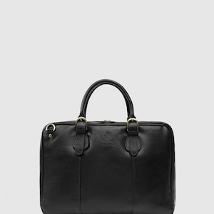 Leather Briefcase for Men, Leather Messenger Bag, Leather 15&quot; Laptop Bag, Work Bag, Christmas Gift for Him // Madrid Black