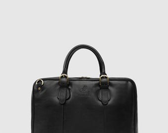 Leather Briefcase for Men, Leather Messenger Bag, Leather 15" Laptop Bag, Work Bag, Christmas Gift for Him // Madrid Black