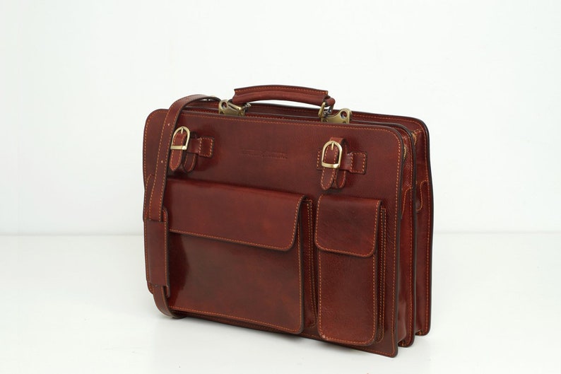 Leather Briefcase for Men, Leather Messenger Bag, Leather 15 Laptop Bag, Vintage Briefcase, Christmas Gift for Him // Munich Brown image 1