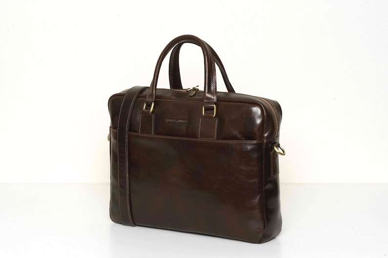 Leather Briefcase for Men, Leather Messenger Bag, Leather 15 Laptop Bag, Work Bag, Christmas Gift for Him // Tokyo Chocolate image 5
