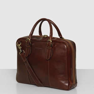 Leather Briefcase for Men, Leather Messenger Bag, Leather 15" Laptop Bag, Work Bag, Christmas Gift for Him // Madrid Brown