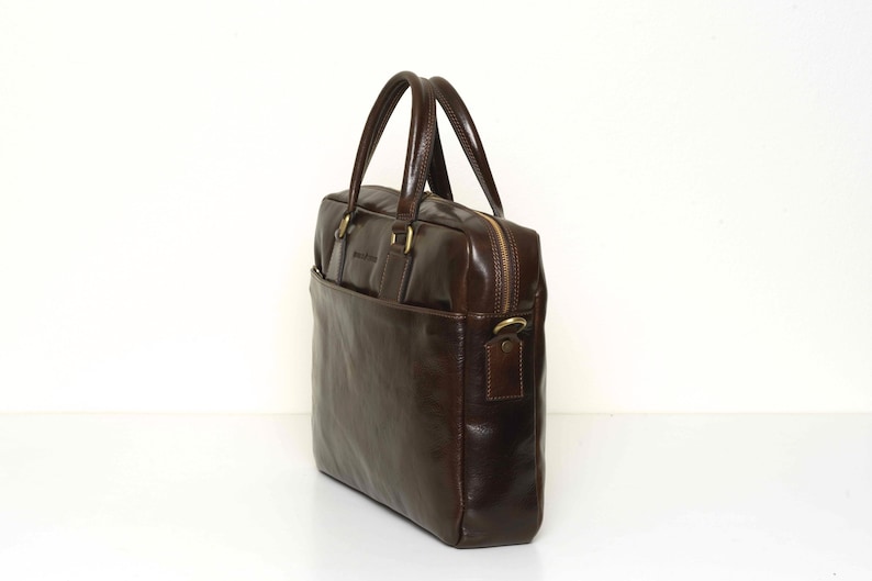 Leather Briefcase for Men, Leather Messenger Bag, Leather 15 Laptop Bag, Work Bag, Christmas Gift for Him // Tokyo Chocolate image 8