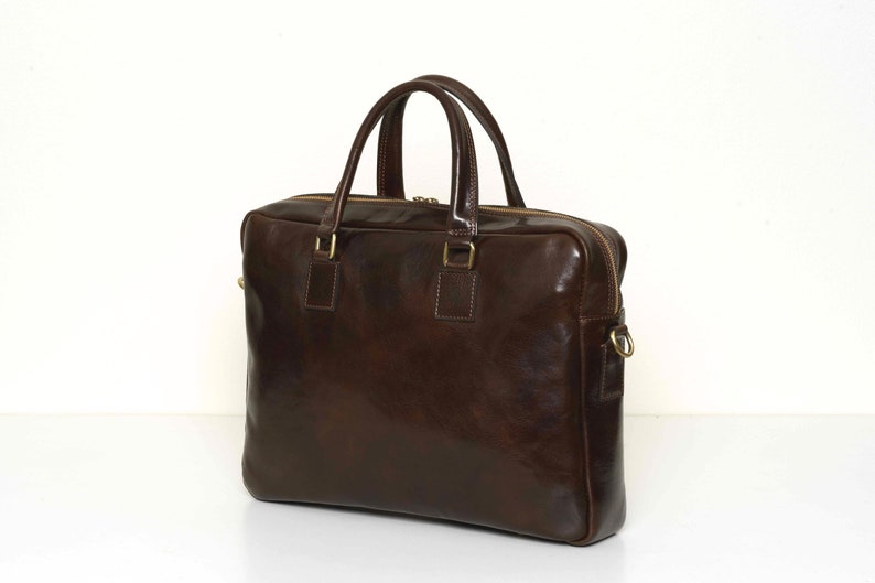 Leather Briefcase for Men, Leather Messenger Bag, Leather 15 Laptop Bag, Work Bag, Christmas Gift for Him // Tokyo Chocolate image 6