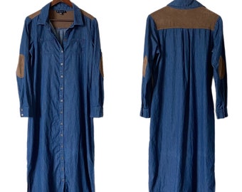 BLUET Maxi Robe Western Denim Poches Cowgirl Sz 14