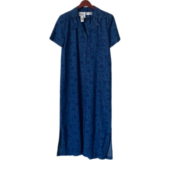 KARIN STEVENS Vtg Denim Shirt Dress Maxi Printed … - image 2