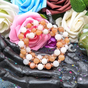 Rainbow Moonstone, Peach Moonstone, & Rose Gold Hematite Bracelet | 8mm Handmade Crystal Intention Bracelet | Sunstone Bracelet