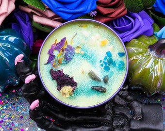 Muse: Intention Candle for Creativity with Blue Lotus & Violet Flowers | Handmade Soy Crystal Candle