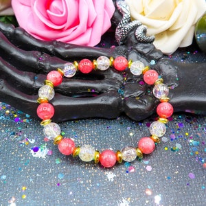 Red Angelite, Clear Aura Crackle Quartz, & Gold Hematite Bracelet | 8mm Handmade Crystal Intention Bracelet