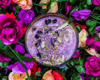 Sacred Smudge: Crystal Intention Candle for Protection | Handmade Lavender, Palo Santo, & Sage Soy Candle | Witchcraft Spell Candle