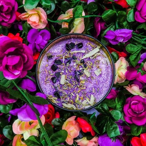 Sacred Smudge: Crystal Intention Candle for Protection | Handmade Lavender, Palo Santo, & Sage Soy Candle | Witchcraft Spell Candle
