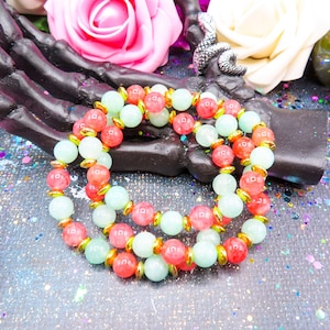 Aura Green & Red Angelite with Gold Hematite Bracelet | 8mm Handmade Crystal Intention Bracelet