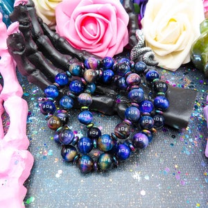 Chunky Aurora Tiger&#39;s Eye & Rainbow Hematite Bracelet for Empath Protection | 10mm Handmade Crystal Intention Bracelet