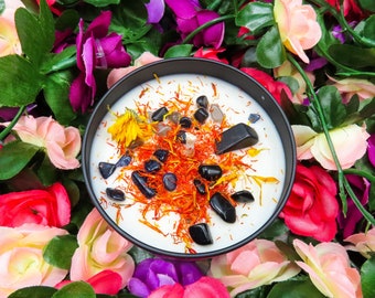 Sacred Smoke: Crystal Intention Candle for Protection | Handmade Palo Santo & Sandalwood Soy Candle
