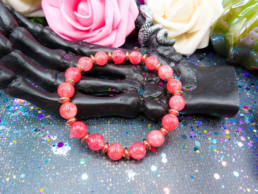 Red Angelite & Gold Hematite Bracelet | Aura Angelite Gemstone Bracelet ...