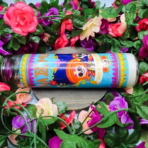 Vela de oración del Día de los Muertos vestida / Vela de calavera de azúcar / Vela de ofrenda para el altar de los antepasados / Vela del Día de los Muertos