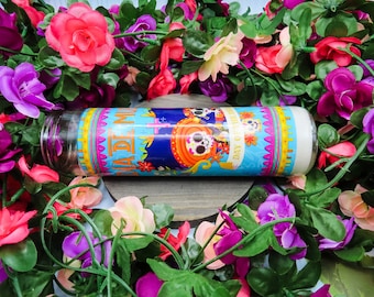 Gekleidet Dia de Los Muertos Gebetskerze | Zuckerschädel Kerze | Ofrenda Ahnenaltar Kerze | Tag der Toten Kerze