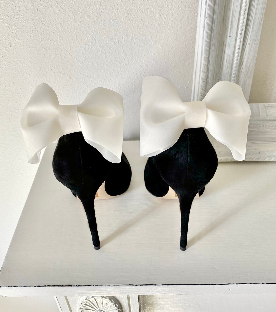 Oversized ClipOn White Shoe Bows Etsy