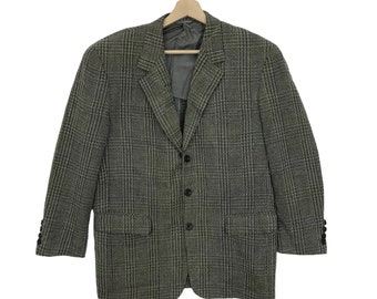 Vintage 90s Christian Dior Wool Blazer: Plaid Glen Check, Size S