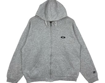 Sudadera con capucha Tultex Clear Sighted Skate vintage de los 90, gris, talla L, fabricada en EE. UU., mezcla de algodón, máxima transpirabilidad, sudadera con cremallera lisa, estilo streetwear Y2K.