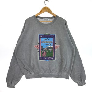 Vintage KITTY HAWK Flight Gear Sweatshirt Big Logo Pullover Jumper Gray Color Vintage Clothing Flight School Kitty Hawk