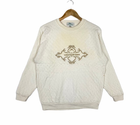 Vintage LONGCHAMP Paris sweat matelasse grand logo broderie pull pull marque de luxe style de mode fabrique en italie Etsy France