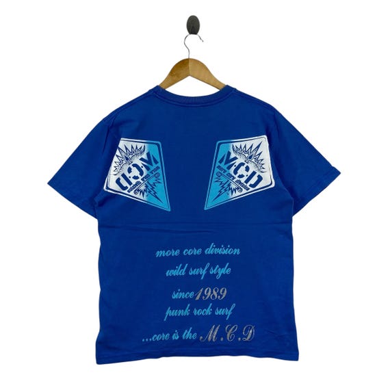 Vintage 90s MCD More Core Division Surf T Shirt Size M Blue Cotton