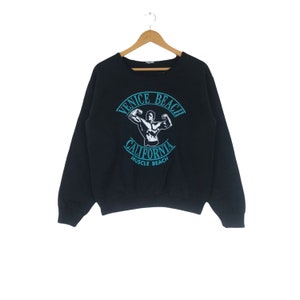 Vintage 90s Venice Beach California Muscle Beach Sweatshirt Big Logo Pullover Jumper American Vintage Clothing USA