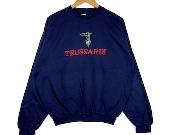 Vintage TRUSSARDI Sweatshirt Big Logo Embroidery Pullover Jumper Hiphop Swag Streetwear Gift