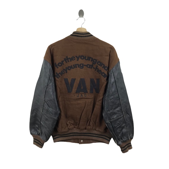 Vintage VAN JAC Varsity Jacket Leather Sleeve Streetwear Etsy