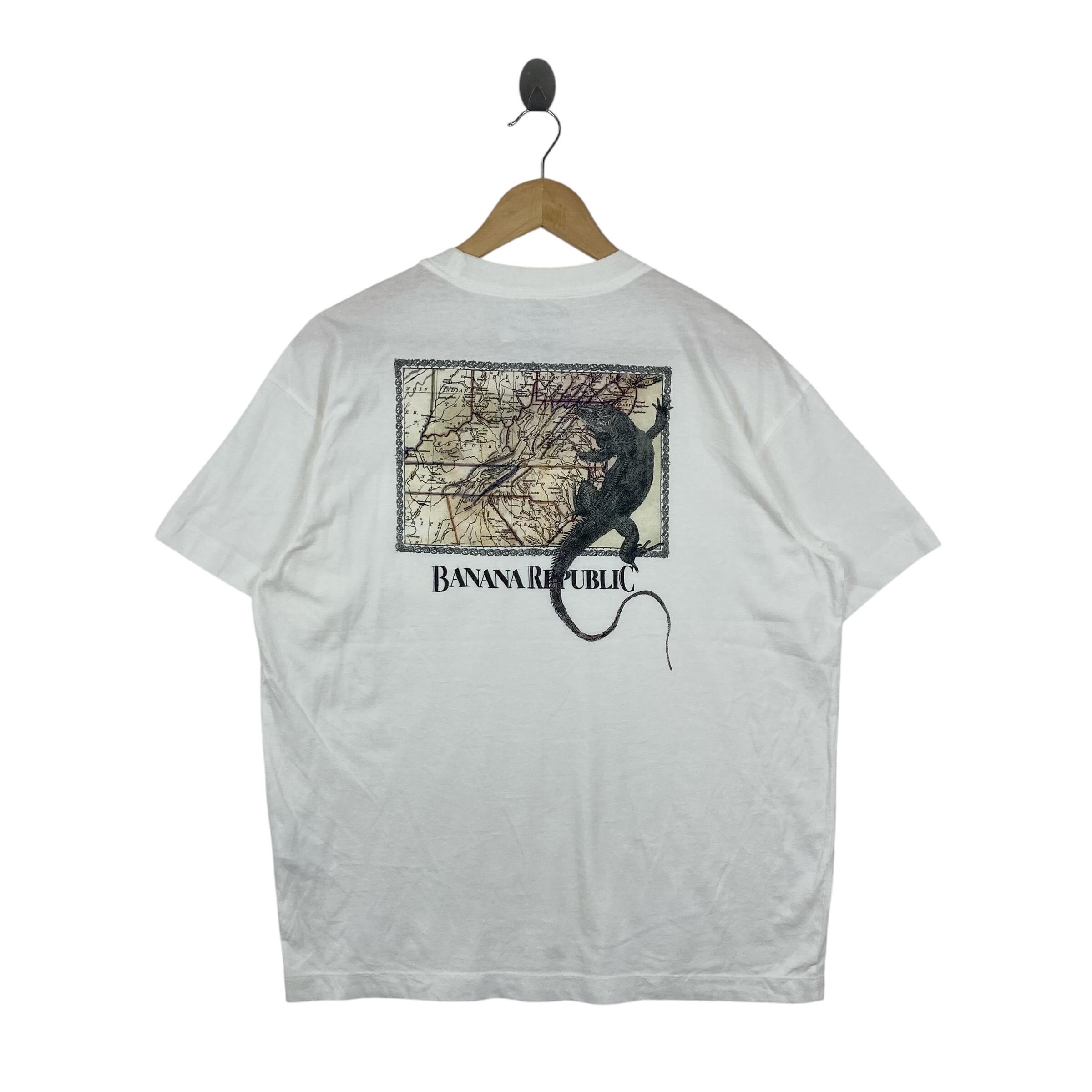 Vintage Banana Republic Lizard Map T Shirt White Pocket Graphic