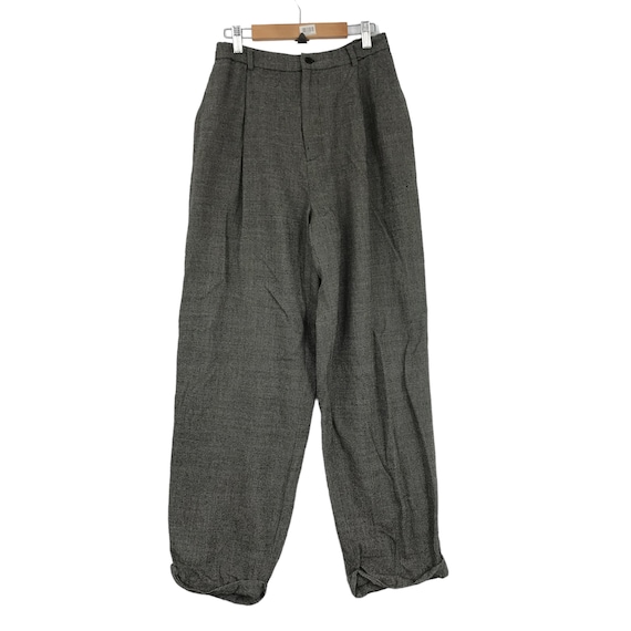 Ralph Lauren Purple Label, Vintage Ralph Lauren Collection Purple Label Wool Trousers Size 10 Made in USA Gray Plaid Pleated Pants High Waist Tapered Dark Academia Lux