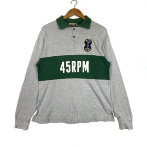 Vintage 45RPM Polos Shirt Long Sleeve Big Logo Two Tones Japanese Brand 45rpm Studio Made In Japan