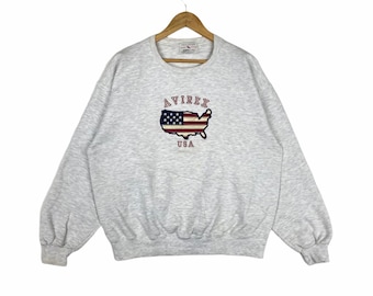 Sudadera vintage AVIREX USA con logo grande, jersey estilo militar
