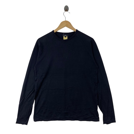 A.P.C., Vintage APC Long Sleeve T-Shirt Small Dark Navy Blue 100% Cotton Minimalist Designer Tee Made in England Rue de Fleurus Paris Archive